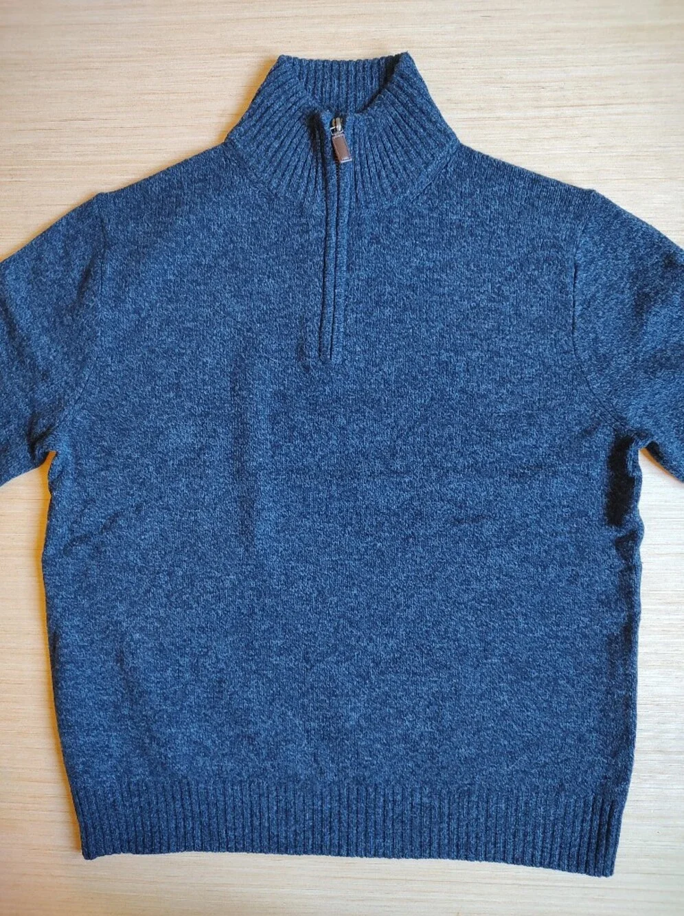 J Crew Lambs Wool Quarter Zip Sweater Pullover Marled Blue Navy Mock Neck L